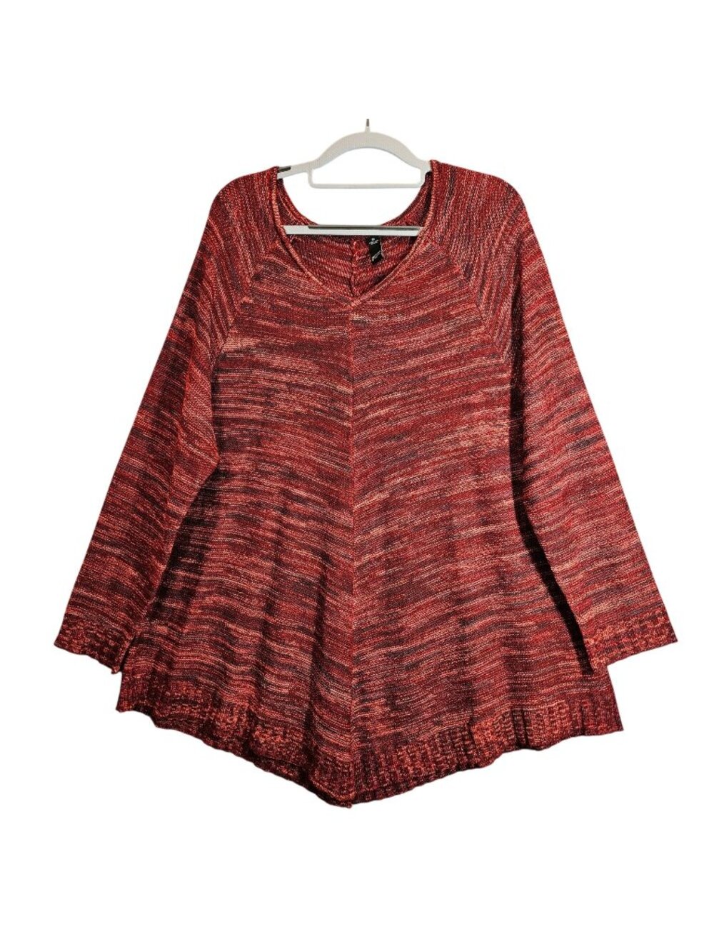 GNW Womens Plus Size 1X Shades Red Knit Sweater Long Sleeves Asymmetrical Hem